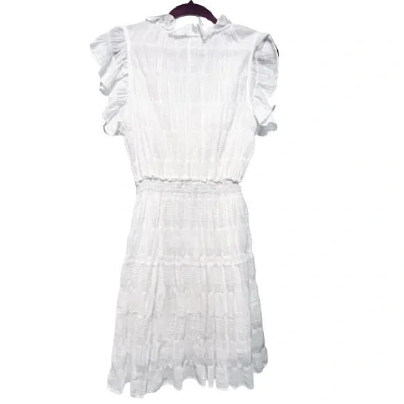 Max Studio- White Gauze Dress with Ruffle Sleeve and hem. - Picture 6 of 8